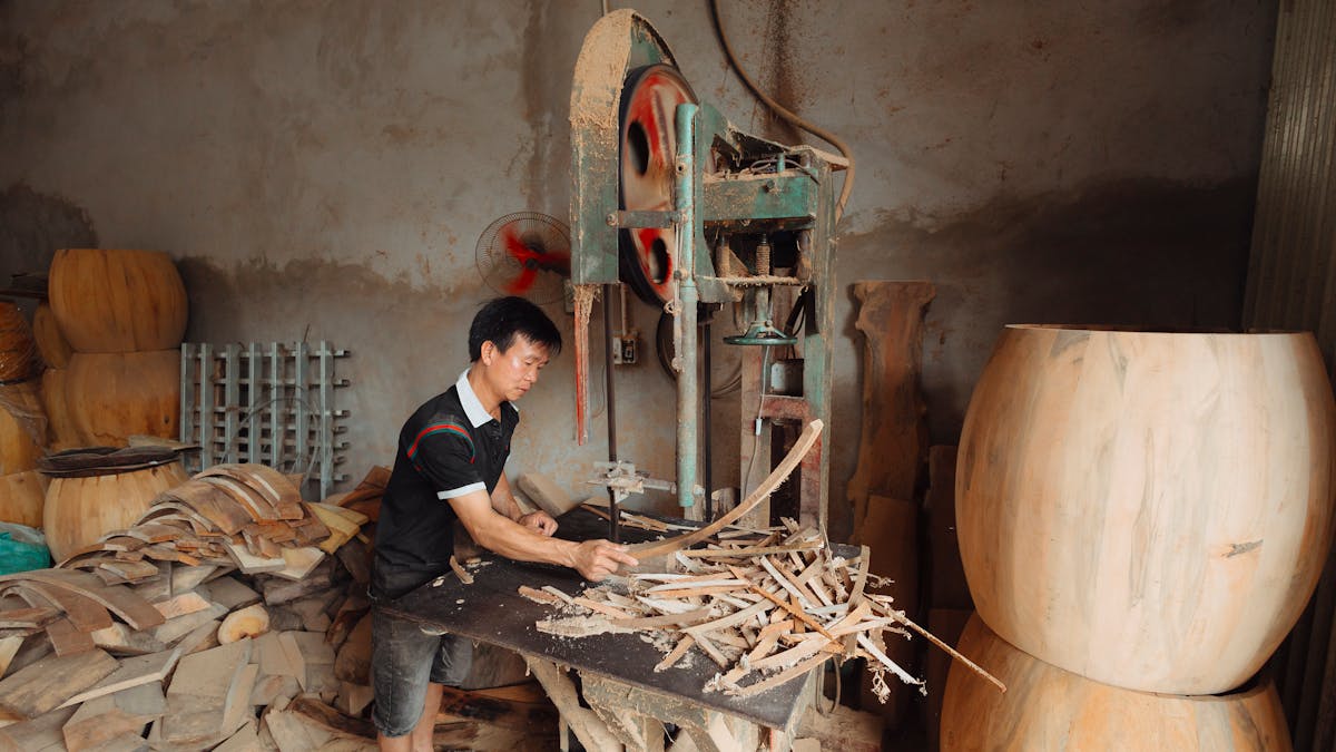 Carpenter working in workshop
